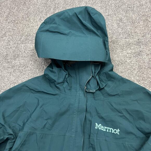 Marmot Jacket Womens XS Green Gore Tex Hooded Waterproof Shell Rain Coat Outdoor - Picture 2 of 11